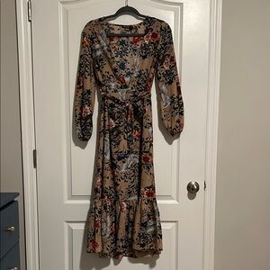 Nasty Gal Tan Floral Long Sleeve Dress